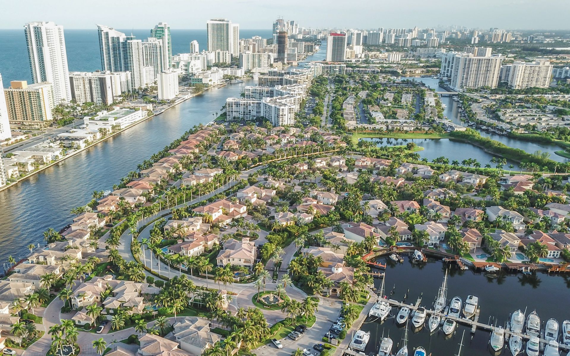 Hollywood, FL canal-front homes and marina